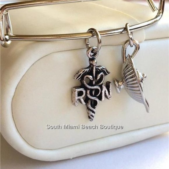 Nursing RN Caduceus Charm Bracelet Nightingale Lamp Nurse Graduation Gift - Picture 5 of 9